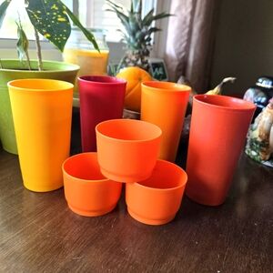 Vintage Tupperware Cup Lot Vibrant Multicolor Plastic Cup Set